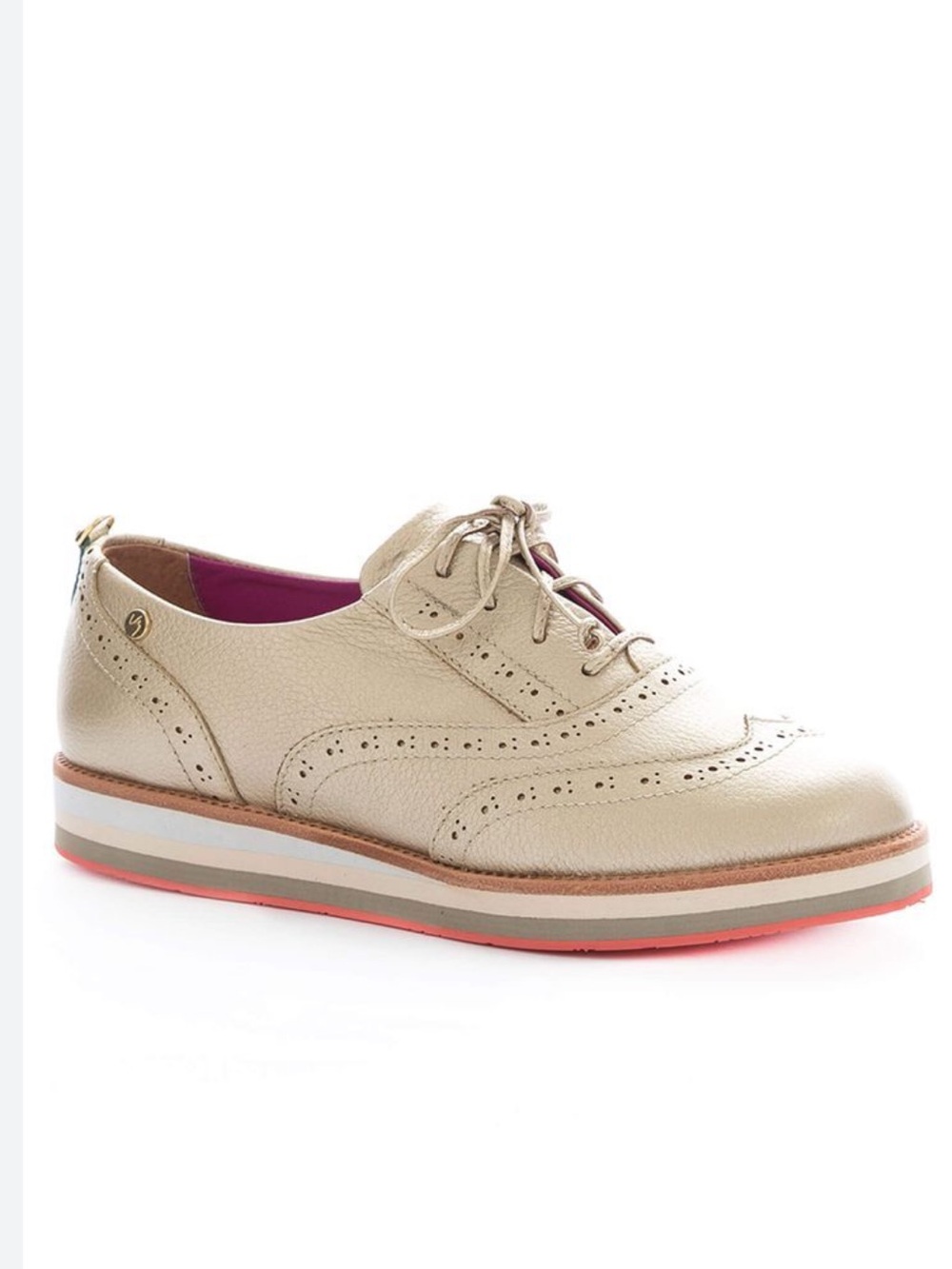 Women's Gold Leather Wingtip Moccasin Oxford